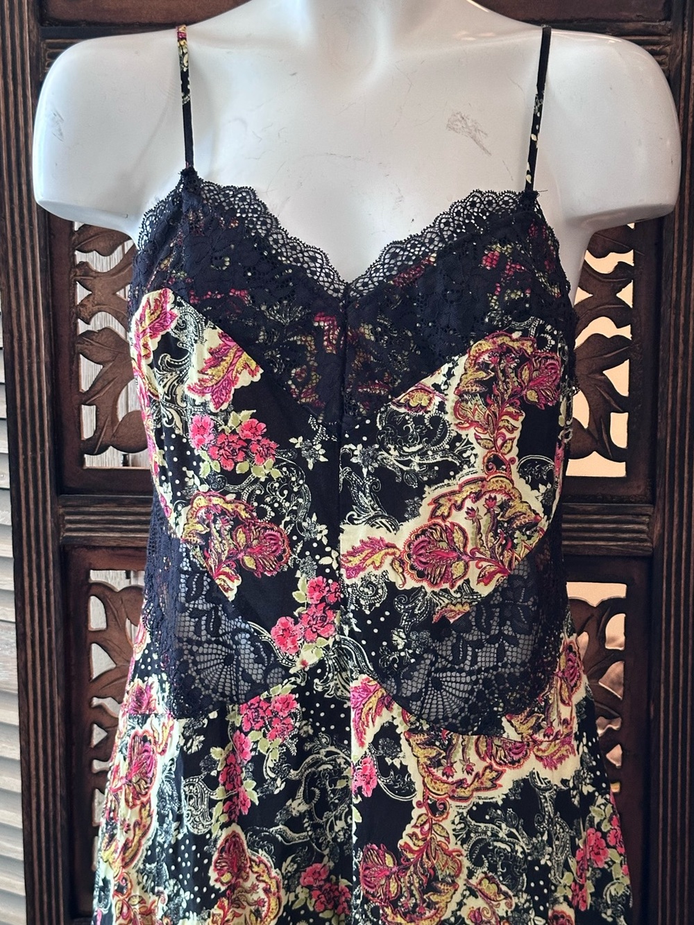 Free People Intimately Boho Multicolor Floral Paisley Lace Chemise / Slip / Gown - Picture 3 of 12